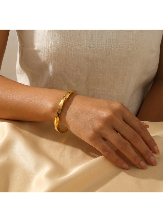 AMETOER 18K Gold-Plated Twisted Open-Ended Bracelet for Women | Minimalist Couple's Bangle | European and American Design | Personalized Gift Jewelry - Image 2