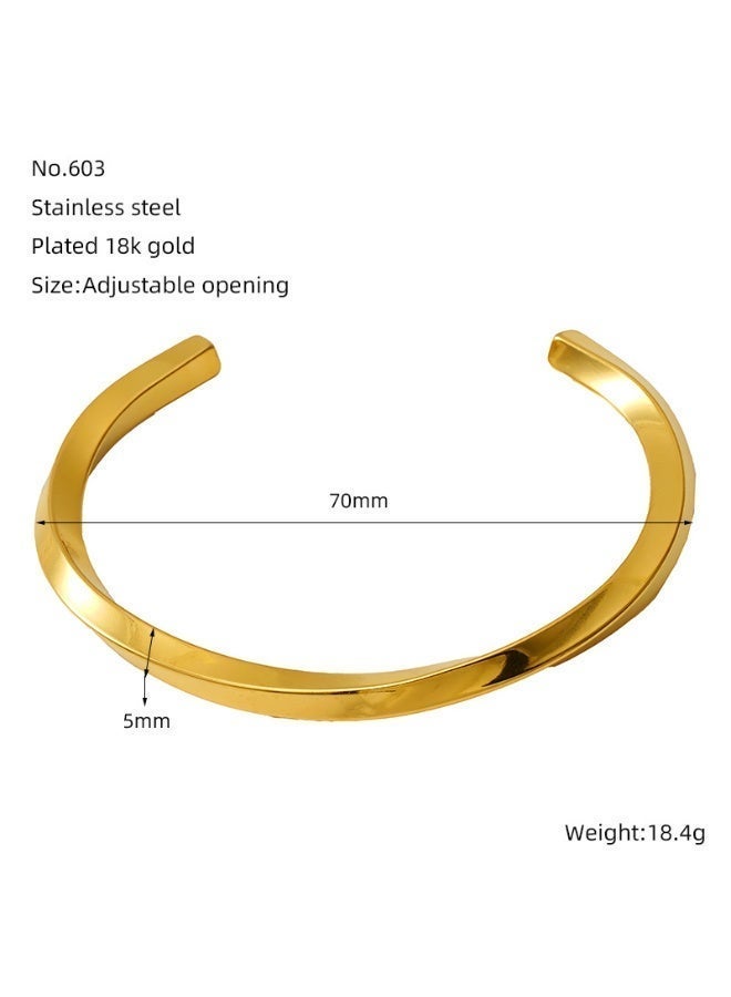 AMETOER 18K Gold-Plated Twisted Open-Ended Bracelet for Women | Minimalist Couple's Bangle | European and American Design | Personalized Gift Jewelry - Image 4