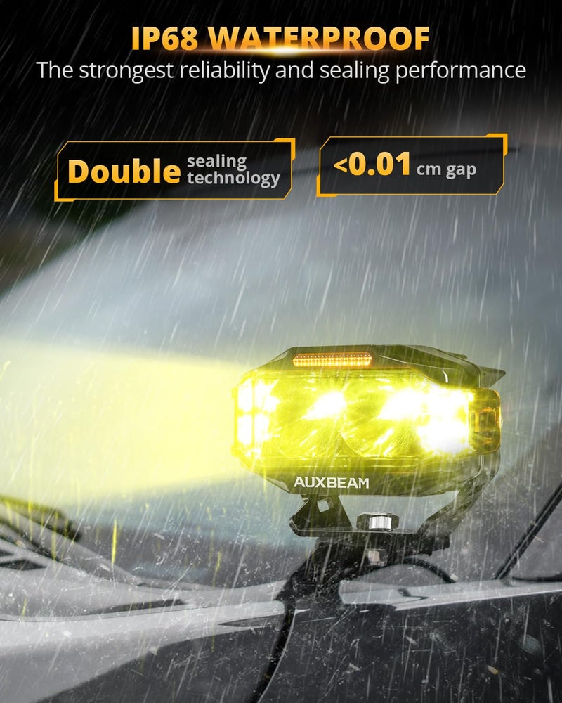 Auxbeam بود LED من سلسلة Auxbeam V-MAX، أضواء LED جانبية بزاوية 270° مع إضاءة نهارية باللون الكهرماني، ضوء إضافي بحجم 4 بوصات للشاحنات و ATV و جيب و فورد - Image 5