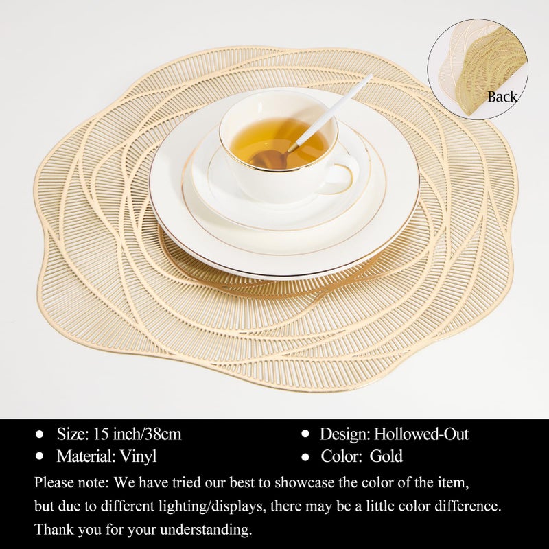 AdasBridal Gold Round Rose Placemats 6pcs for Dinning Table Metallic Plastic Vinyl Place Mats Durable Decorative Table Mats for Daily Use Holiday Wedding Birthday Party Dinner Tableware - Image 2