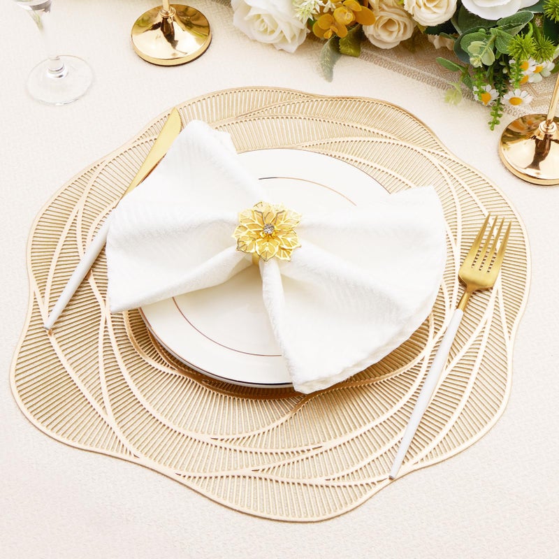 AdasBridal Gold Round Rose Placemats 6pcs for Dinning Table Metallic Plastic Vinyl Place Mats Durable Decorative Table Mats for Daily Use Holiday Wedding Birthday Party Dinner Tableware - Image 3