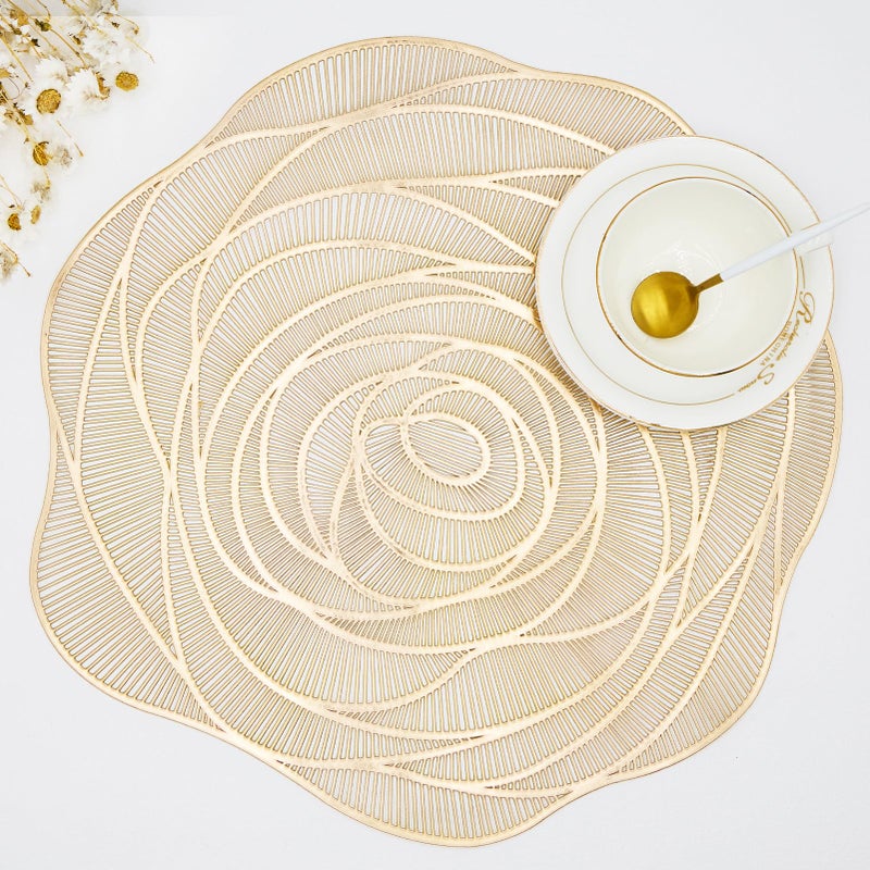 AdasBridal Gold Round Rose Placemats 6pcs for Dinning Table Metallic Plastic Vinyl Place Mats Durable Decorative Table Mats for Daily Use Holiday Wedding Birthday Party Dinner Tableware - Image 1