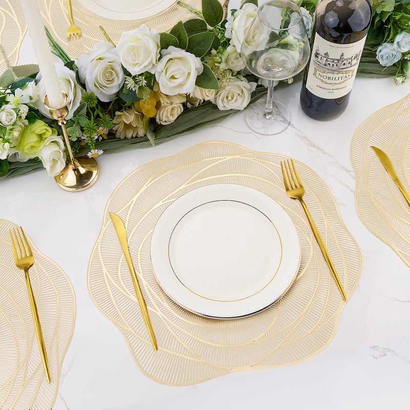 AdasBridal Gold Round Rose Placemats 6pcs for Dinning Table Metallic Plastic Vinyl Place Mats Durable Decorative Table Mats for Daily Use Holiday Wedding Birthday Party Dinner Tableware - Image 4