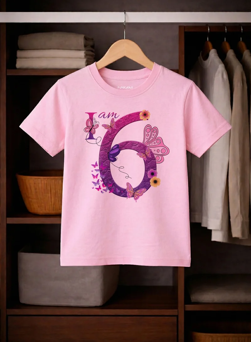 Funkaar Funkaar Birthday Girl, 6th Year Butterfly Birthday Graphic Print T-Shirt