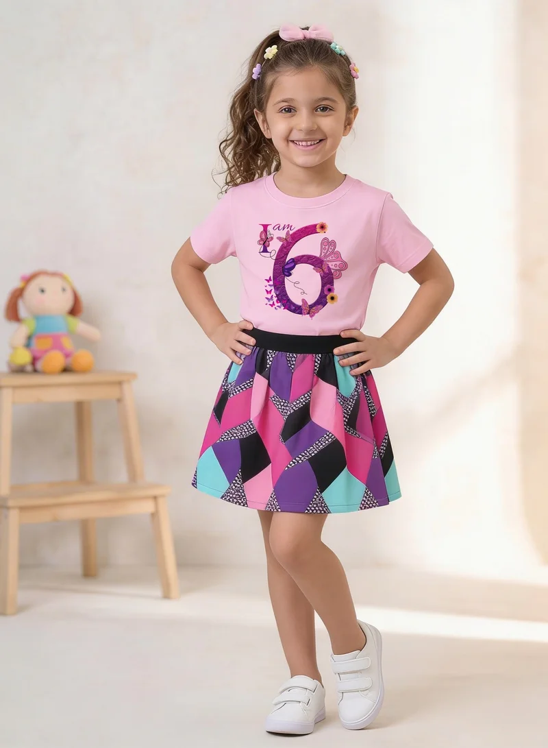 Funkaar Funkaar Birthday Girl, 6th Year Butterfly Birthday Graphic Print T-Shirt