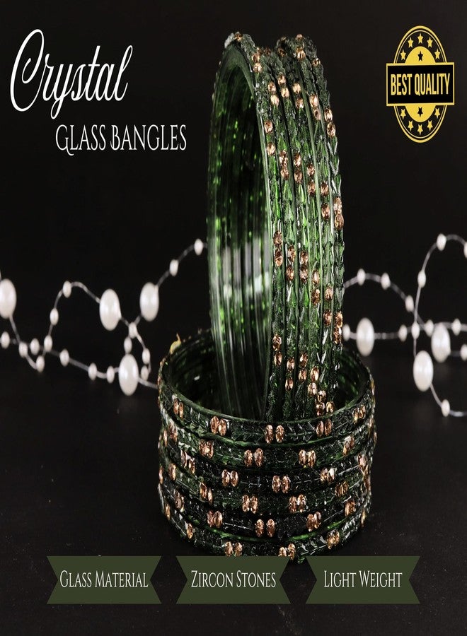 LAVAZZA Diamond Glass Bangles Set For Women & Girls with Zircon Stone & Crystal Beads Work | Glossy finish Glass Bangles| Bangle |Daily use Glass Bangles -(LV_MD3-Sikandar-KaiGreen-2.6) - Image 5
