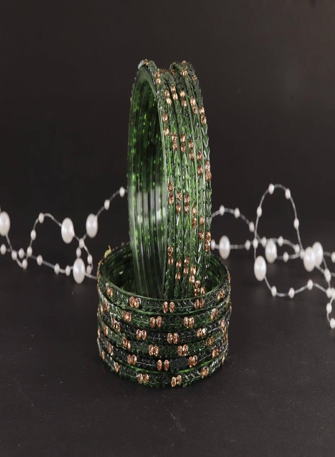 LAVAZZA Diamond Glass Bangles Set For Women & Girls with Zircon Stone & Crystal Beads Work | Glossy finish Glass Bangles| Bangle |Daily use Glass Bangles -(LV_MD3-Sikandar-KaiGreen-2.6) - Image 2