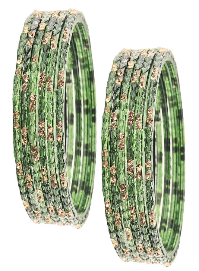 LAVAZZA Diamond Glass Bangles Set For Women & Girls with Zircon Stone & Crystal Beads Work | Glossy finish Glass Bangles| Bangle |Daily use Glass Bangles -(LV_MD3-Sikandar-KaiGreen-2.6) - Image 4