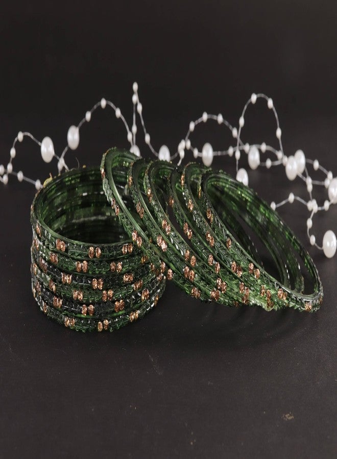 LAVAZZA Diamond Glass Bangles Set For Women & Girls with Zircon Stone & Crystal Beads Work | Glossy finish Glass Bangles| Bangle |Daily use Glass Bangles -(LV_MD3-Sikandar-KaiGreen-2.6) - Image 3