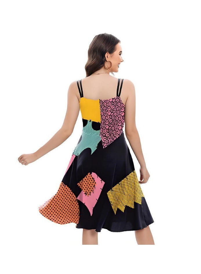 Loquat Women's Printed Sally Costume Dress Halloween Christmas Cosplay Party Spaghetti Strap  Dress - Image 2