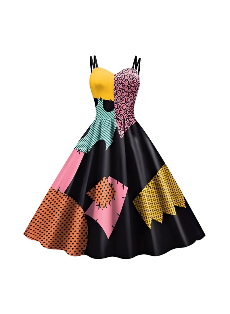Loquat Women's Printed Sally Costume Dress Halloween Christmas Cosplay Party Spaghetti Strap  Dress - Image 3
