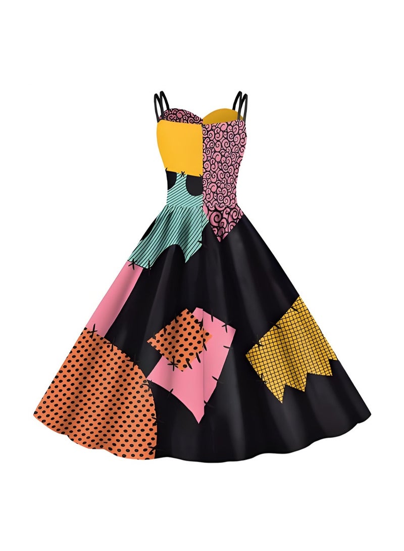Loquat Women's Printed Sally Costume Dress Halloween Christmas Cosplay Party Spaghetti Strap  Dress - Image 4