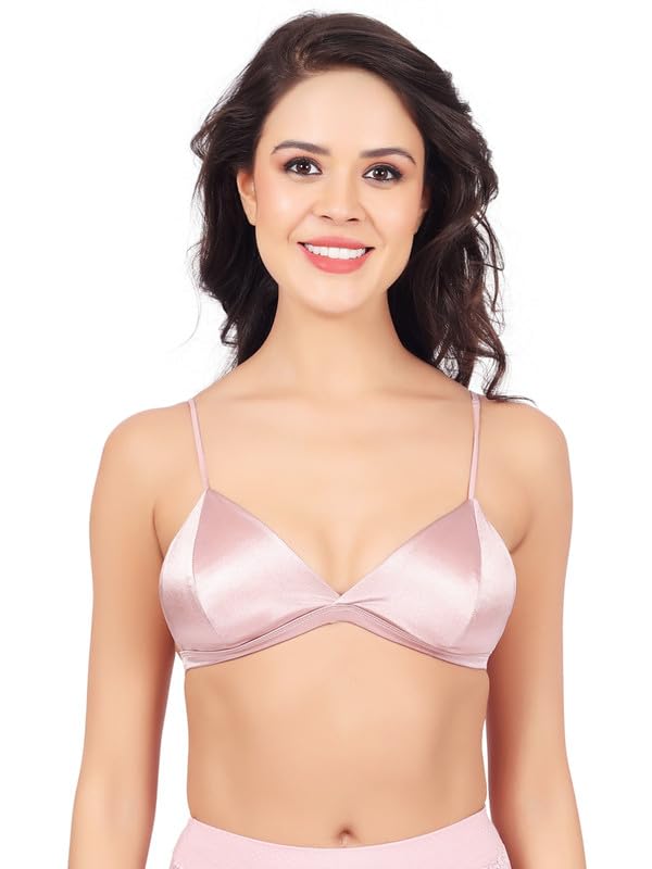 Luella Women Padded Seamless Deep V Plunge Satin Bra Pink - Image 1