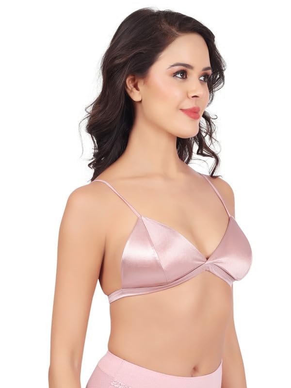Luella Women Padded Seamless Deep V Plunge Satin Bra Pink - Image 2