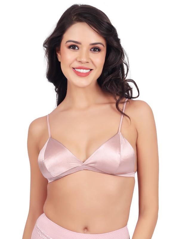 Luella Women Padded Seamless Deep V Plunge Satin Bra Pink - Image 3