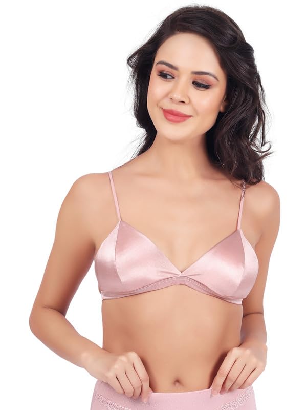 Luella Women Padded Seamless Deep V Plunge Satin Bra Pink - Image 4