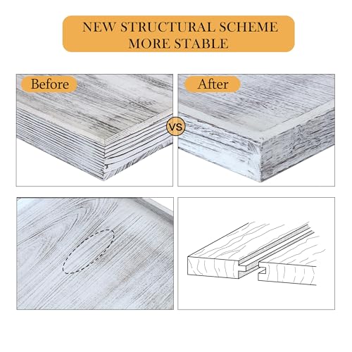 Gurfuy Extra Large Square Ottoman Table Tray 24 inch - Rustic Wooden Serving Tray for Farmhouse Decorative Oversized Coffee Table Trays Living Room Kitchen Counter Breakfast Whitewash - Image 4