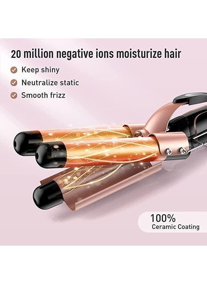 Gold 3-Barrel Curling Iron - 1-Inch Triple Barrel Hair Waver for Beachy Waves, Adjustable Temperature Ceramic Tourmaline Curler, Fast Heat-Up - Image 2