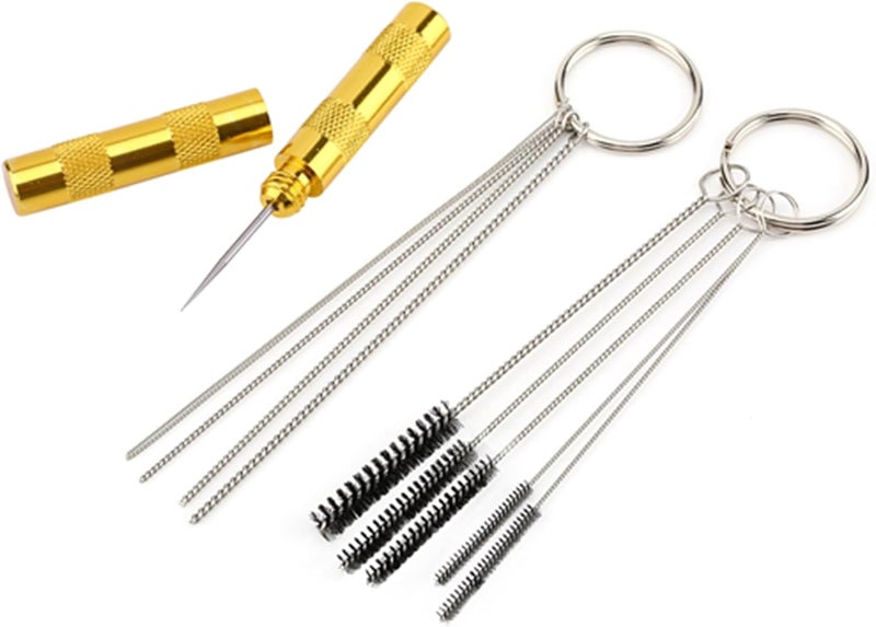 Glomora Airbrush Cleaning Repair Tool Set, Stainless Steel Needle and Brush Kit for Spray Gun Nozzle, 5 Pcs Needles and 5 Pcs Brushes with Key Ring - Image 1