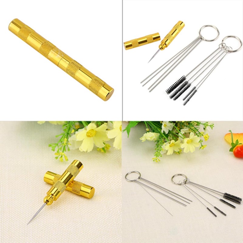 Glomora Airbrush Cleaning Repair Tool Set, Stainless Steel Needle and Brush Kit for Spray Gun Nozzle, 5 Pcs Needles and 5 Pcs Brushes with Key Ring - Image 2
