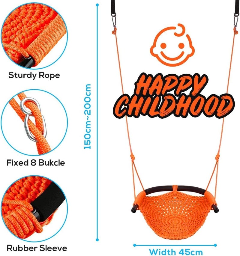 Mofish Kid's Swing Seats, Indoor Hand-Made Kids Swing with Adjustable Rope Outdoor Swing Seat Tree Swing Seat Backyard Swing Seat for Kids for Playground Child Swing (Orange) - Image 2