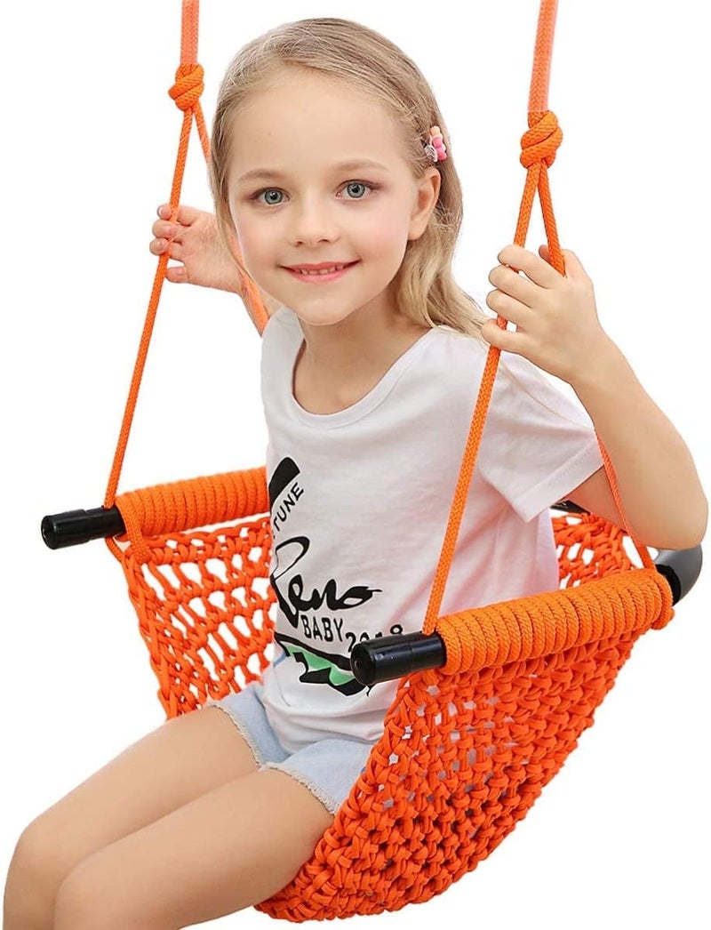 Mofish Kid's Swing Seats, Indoor Hand-Made Kids Swing with Adjustable Rope Outdoor Swing Seat Tree Swing Seat Backyard Swing Seat for Kids for Playground Child Swing (Orange) - Image 1