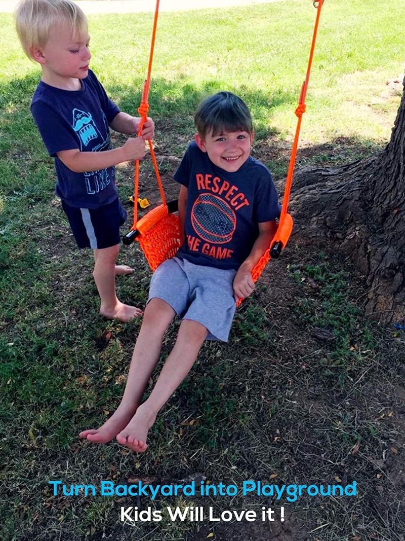 Mofish Kid's Swing Seats, Indoor Hand-Made Kids Swing with Adjustable Rope Outdoor Swing Seat Tree Swing Seat Backyard Swing Seat for Kids for Playground Child Swing (Orange) - Image 3