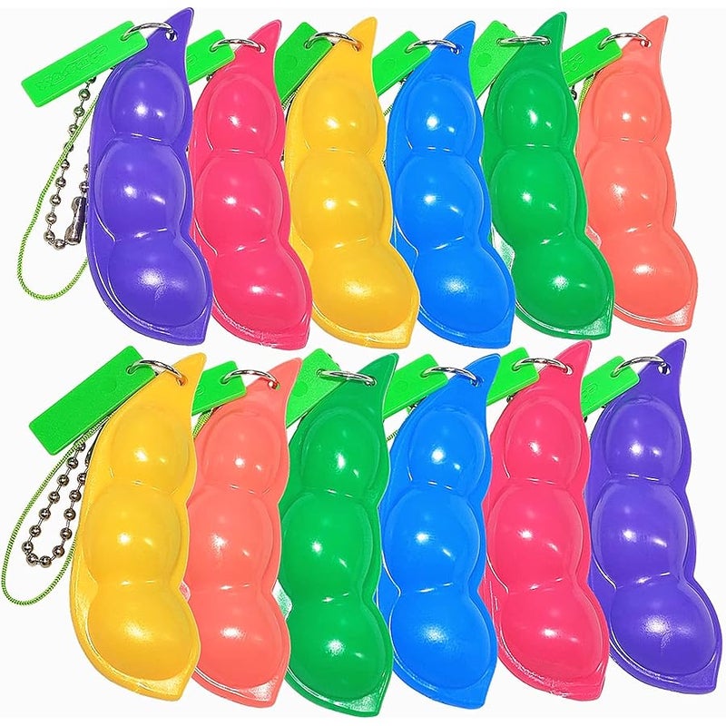 Ganjiang 12PCS Squeeze Bean Keychain Fidget Toys, Soybean Fidget Toys,Edamame Keychain Fidget Toy Bulk,Anti-Anxiety,Party Favor Toys - Image 2