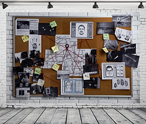 BELECO 5x3ft Fabric Spy Theme Detective Photography Backdrop Detective Board with Crime Scene Photos Fingerprint Clues Evidence Top Secret Mission Mystery Party Background Spy Decoration Photo Props - Image 3