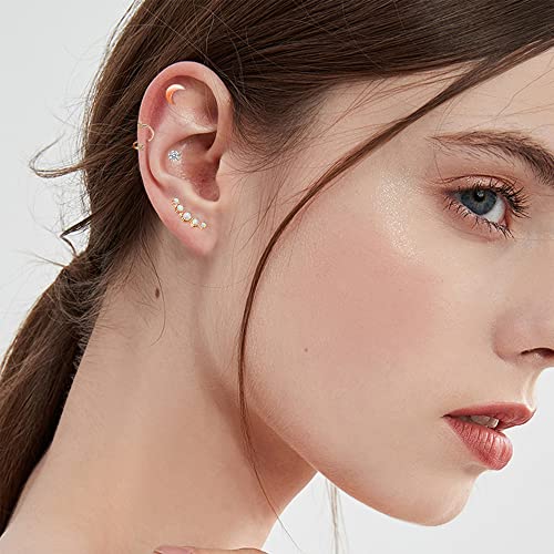 Staligue Stainless Steel Earrings,Staligue 19 Pairs Flat Back Earrings and Cartilage Hoop Earrings for Women Hypoallergenic Flat Back Stud Earrings Heart Opal Star Moon 20g Tiny Screw Back Cartilage Earring - Image 5