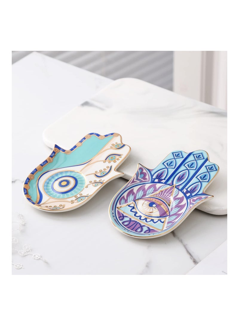 Excefore Jewelry Dish Trinket Dish Ring Dish Ceramic Hamsa Evil Eye Hand of Fatima Holder Key Trinket Plate Bowl Small Boho Home Decorative Cute Decor Jewelry Tray Dish Gift Mom Birthday - Image 4