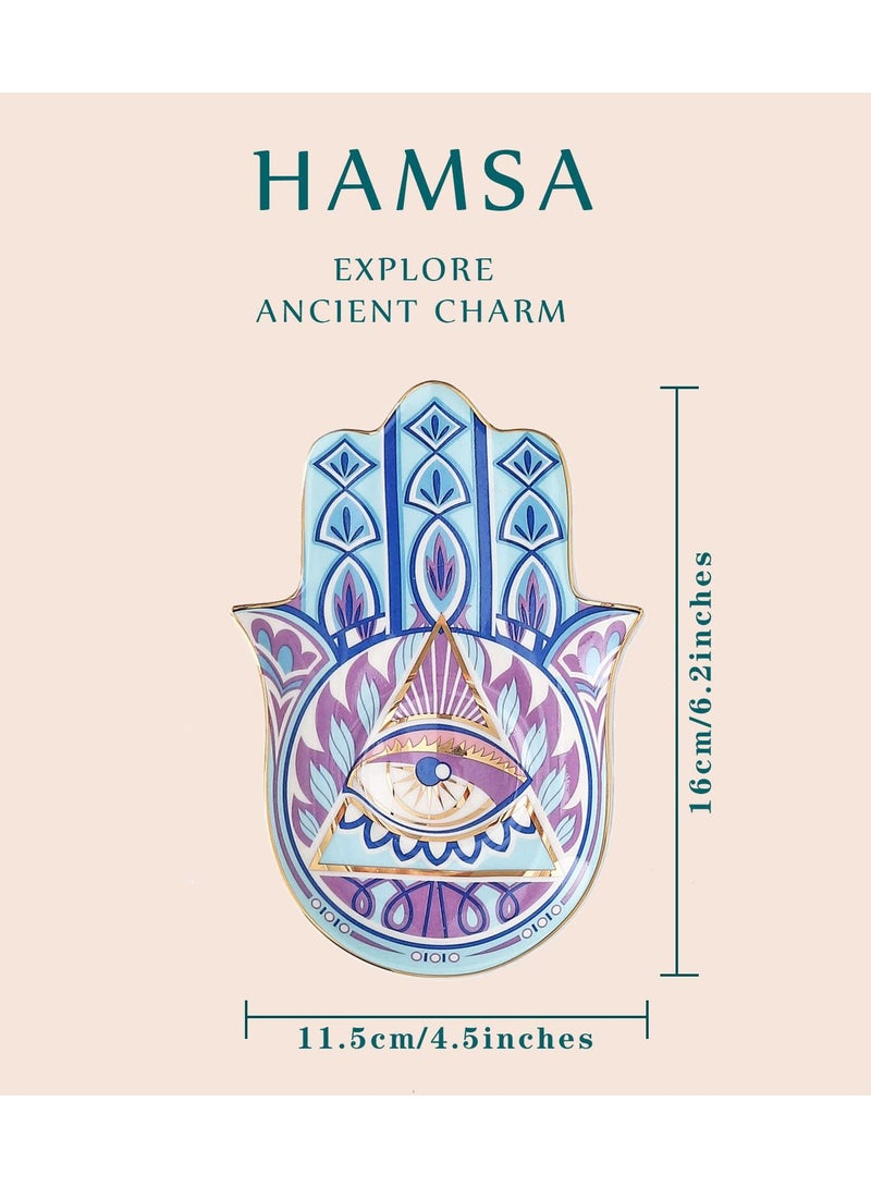 Excefore Jewelry Dish Trinket Dish Ring Dish Ceramic Hamsa Evil Eye Hand of Fatima Holder Key Trinket Plate Bowl Small Boho Home Decorative Cute Decor Jewelry Tray Dish Gift Mom Birthday - Image 2