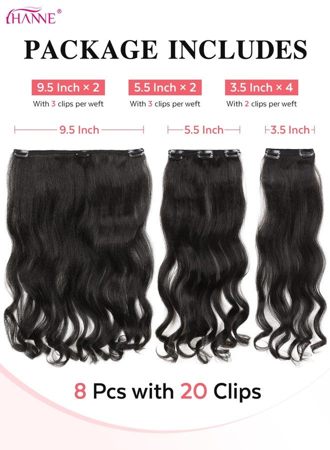 HANNE Yaki Curly Clip In Hair Extensions 8 Pcs Black 14 Inch Hair Pieces for Women Clip Ins Clip on Hair Extensions for Women (8PC-1B, 14-Inch) - Image 5