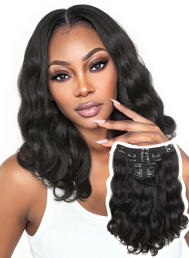 HANNE Yaki Curly Clip In Hair Extensions 8 Pcs Black 14 Inch Hair Pieces for Women Clip Ins Clip on Hair Extensions for Women (8PC-1B, 14-Inch) - Image 1