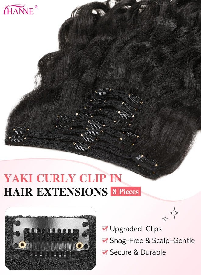 HANNE Yaki Curly Clip In Hair Extensions 8 Pcs Black 14 Inch Hair Pieces for Women Clip Ins Clip on Hair Extensions for Women (8PC-1B, 14-Inch) - Image 3