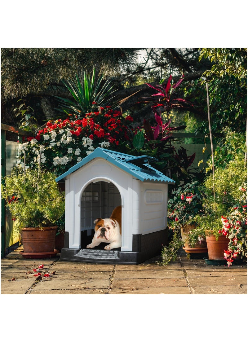 والالا بيت كلب كبير قابل للطي بيت كلب بلاستيكي خارجي مع كوة قابلة للتعديل وقاعدة مرتفعة بيت حيوانات أليفة مقاوم للماء للكلاب الصغيرة 68*57*66 سم - Image 4