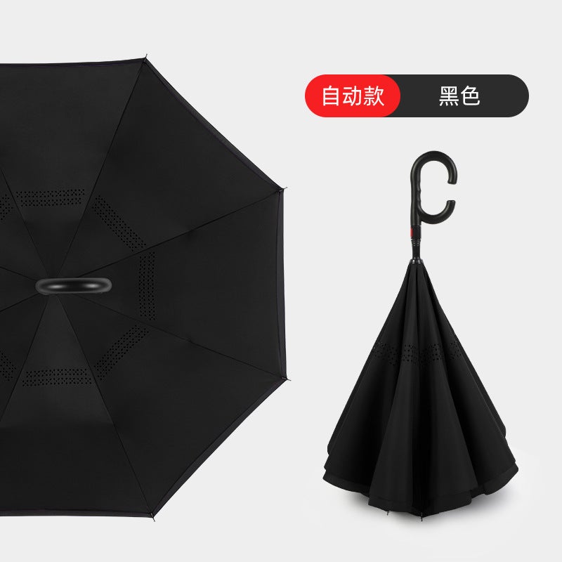 Hands-Free C-Handle Standable Reverse Umbrella Black automatic model 