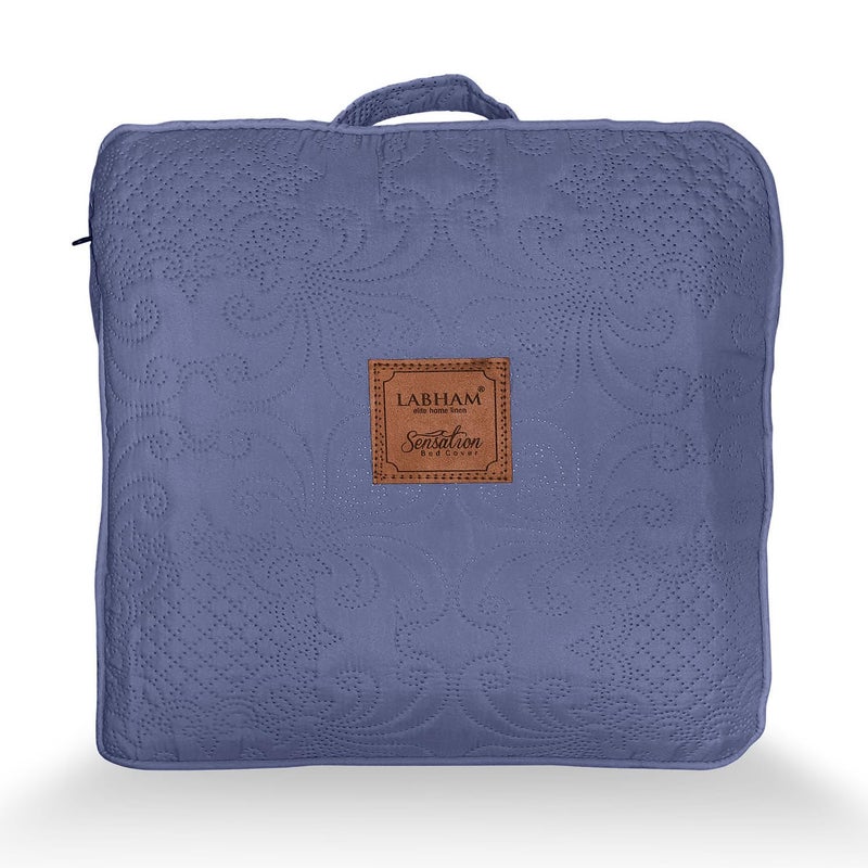 LABHAM LABHAM - Sensations 300GSM Dual-Purpose Bedcover Cum AC Comforter Set - Super-Soft, Fluffy, All-Season, UltraSonic Quilted (90"x108") with 2 Pillow Covers & Multi-Purpose Bag (Blueberry)  - Image 4