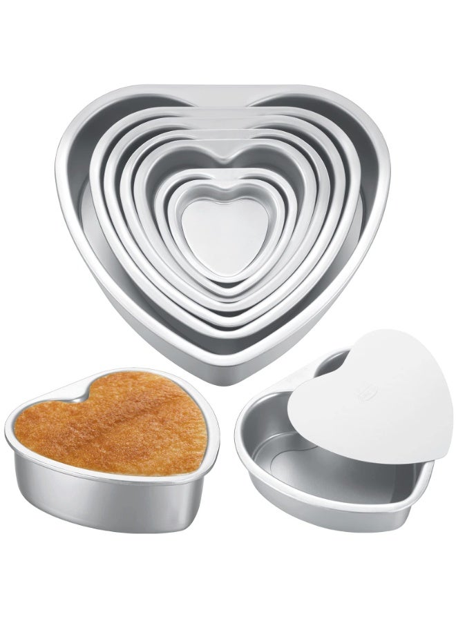 Luckam 6 Pcs Heart Shaped Cake Pans Set, Aluminum Nonstick Baking Pan with Removable Bottom for DIY Cakes, Desserts, Pies, Cupcakes, Birthday, Wedding, Anniversary, Romantic Baking Supplies (Silver) - Image 1