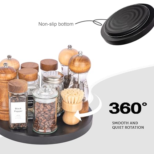 zoocatia Wood Lazy Susan Organizer Kitchen Turntable for Cabinet Farmhouse Bathroom Decor Round Decorative Tray for Vanity, Counter, Sink, Coffee Table, 10 Inch, Black - Image 4