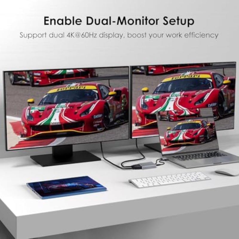 محول DisplayPort إلى HDMI مزدوج 4K60 هرتز للكمبيوتر/الكمبيوتر المحمول، سبائك الألومنيوم، أسود، وضع تمديد MST، يدعم شاشتين 4K@60 هرتز في وقت واحد - Image 2