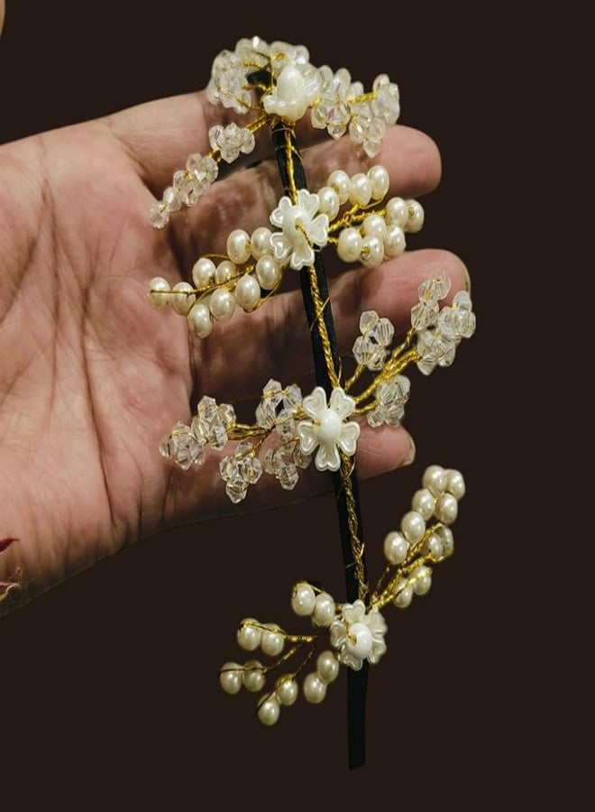 Ashkash Ashkash 1Pcs Cute And Elegant Small Pearls with Crystal Tiara with Flexible Wire Hair Band/Headband Hair Accessories For Girls And Women (White) - Image 5