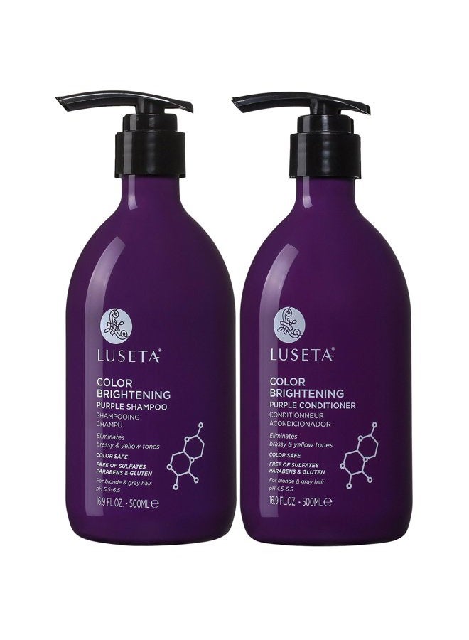 L LUSETA Luseta Purple Shampoo and Conditioner Set for Blonde, Gray - Color Treated Hair - Sulfate Free Paraben Free - Infused with Cocos Nucifera Oil for Curly and Damaged Hair - 2x16.9oz - Image 1