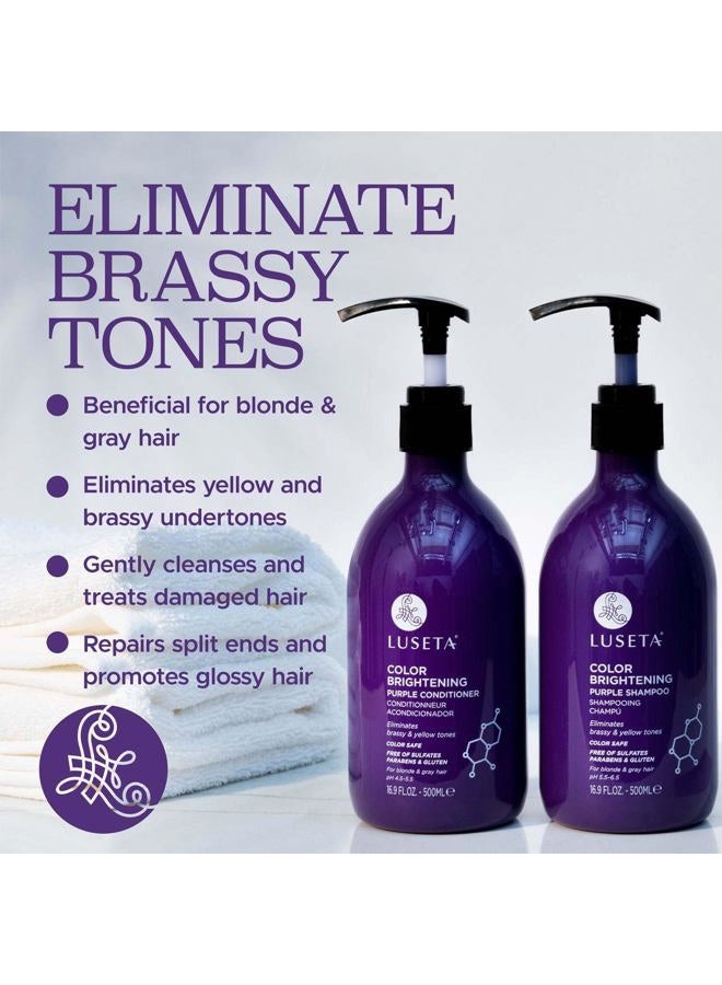 L LUSETA Luseta Purple Shampoo and Conditioner Set for Blonde, Gray - Color Treated Hair - Sulfate Free Paraben Free - Infused with Cocos Nucifera Oil for Curly and Damaged Hair - 2x16.9oz - Image 2