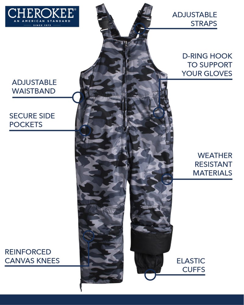 Cherokee Kids Snow Bib - Waterproof Insulated Winter Bib Overalls for Girls and Boys with Adjustable Waistband (Sizes: 2T-18), Size 5-6, Black Camo - Image 2