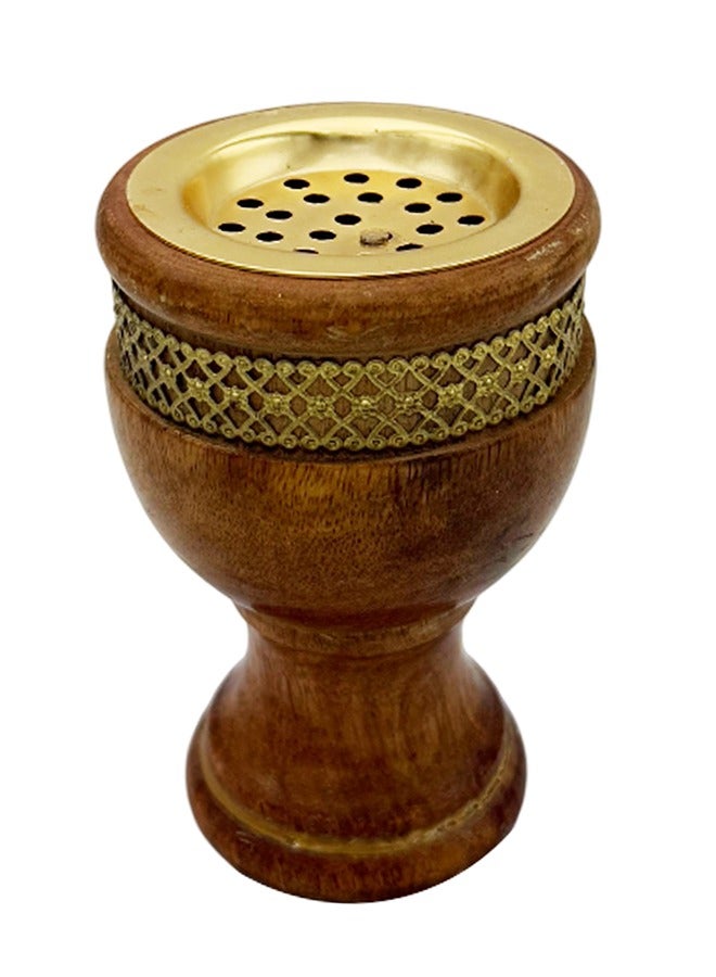 Majestic Wooden Bakhoor Burner – 8.5 x 13 cm – Traditional Arabic Incense Holder with Brass Detailing, Perfect for Bakhoor and Aromatic Rituals - Image 1