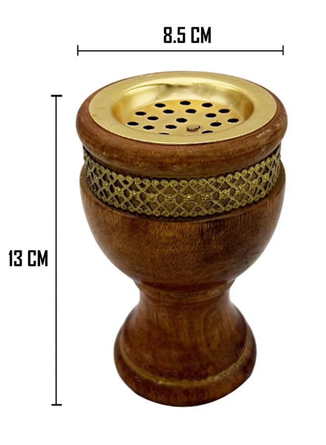 Majestic Wooden Bakhoor Burner – 8.5 x 13 cm – Traditional Arabic Incense Holder with Brass Detailing, Perfect for Bakhoor and Aromatic Rituals - Image 4