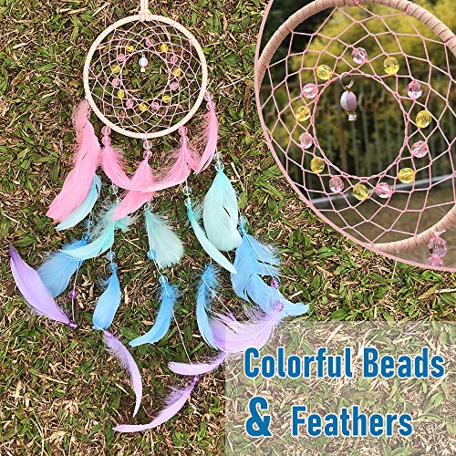 AWLEE Colorful Dream Catchers, Handmade Feather Native American Circular Net for Kids Boys Girls Bedroom Wall Hanging Decoration Decor Nursery Wall Art Ornament Craft - Image 3