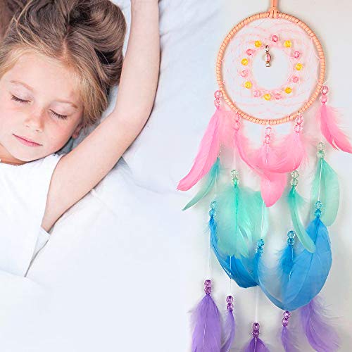 AWLEE Colorful Dream Catchers, Handmade Feather Native American Circular Net for Kids Boys Girls Bedroom Wall Hanging Decoration Decor Nursery Wall Art Ornament Craft - Image 4