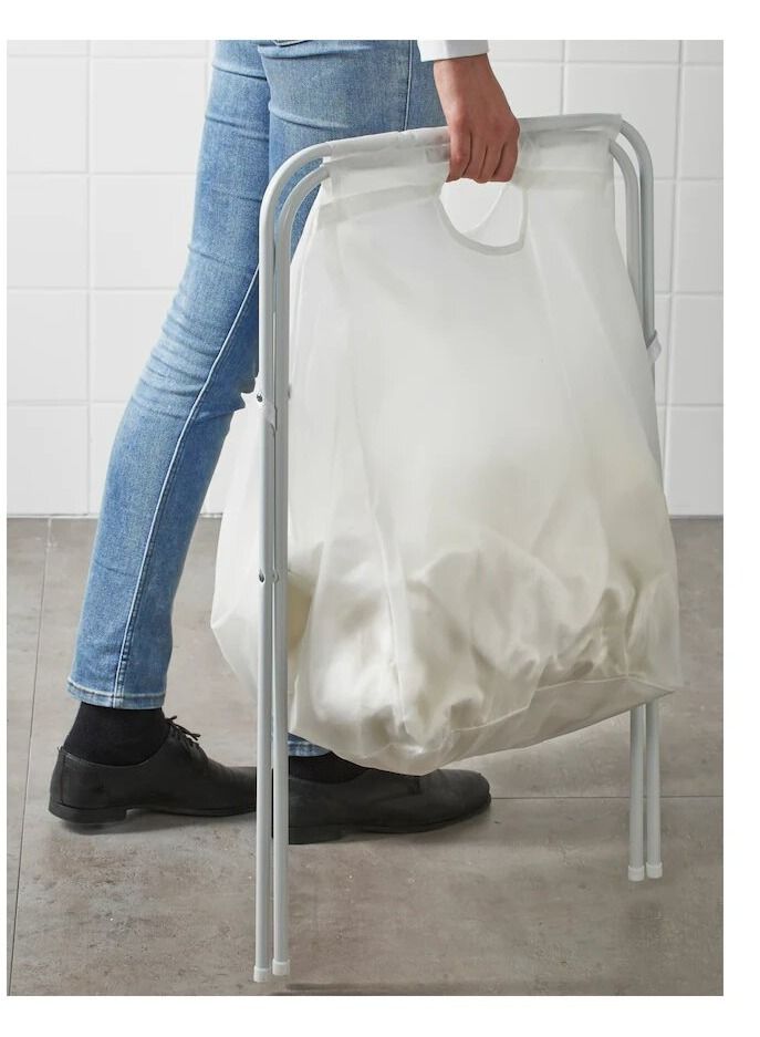 HOMESTAR Laundry Bag With Steel Stand White 41x43x64centimeter - Image 2